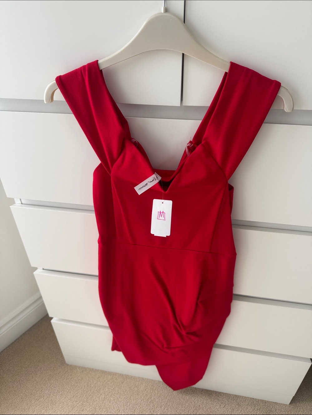 Bardot Red V-Neck Sleeveless Bodysuit